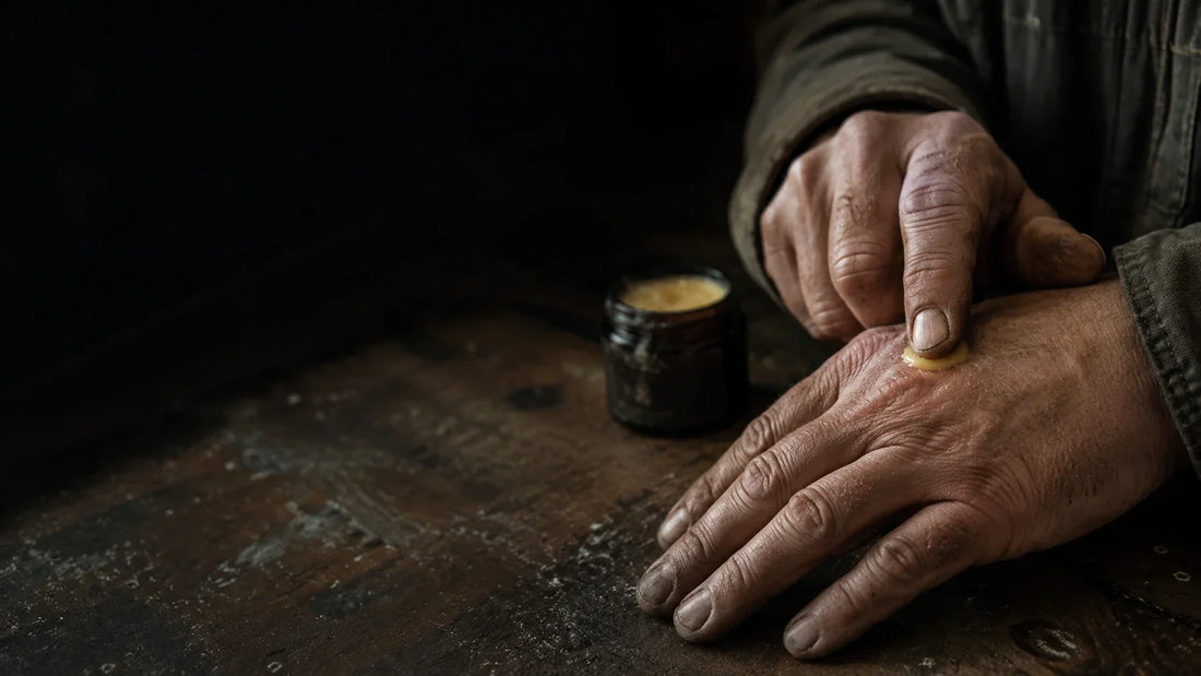 tallow for dry cracked hands rubbed into a working man's split knuckles