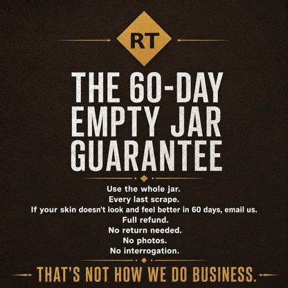 Promotional text for 'The 60-Day Empty Jar Guarantee' on a dark background with 'RT' branding.